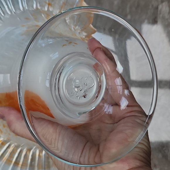 Hand Blown Basket, 11" Tall, Orange/white/clear - Picture 5 of 6